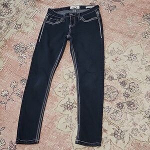 Daytrip Dark Blue Lynx Ankle Skinny White Thread Rhinestone Button Jeans Size 26